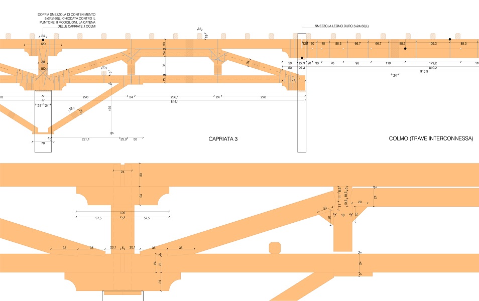 riacimento delle strutture lignee di copertura di villa Gritti e annessi, superficie 600 mq | Dolo, Venezia | progettazione strutturale | 2007